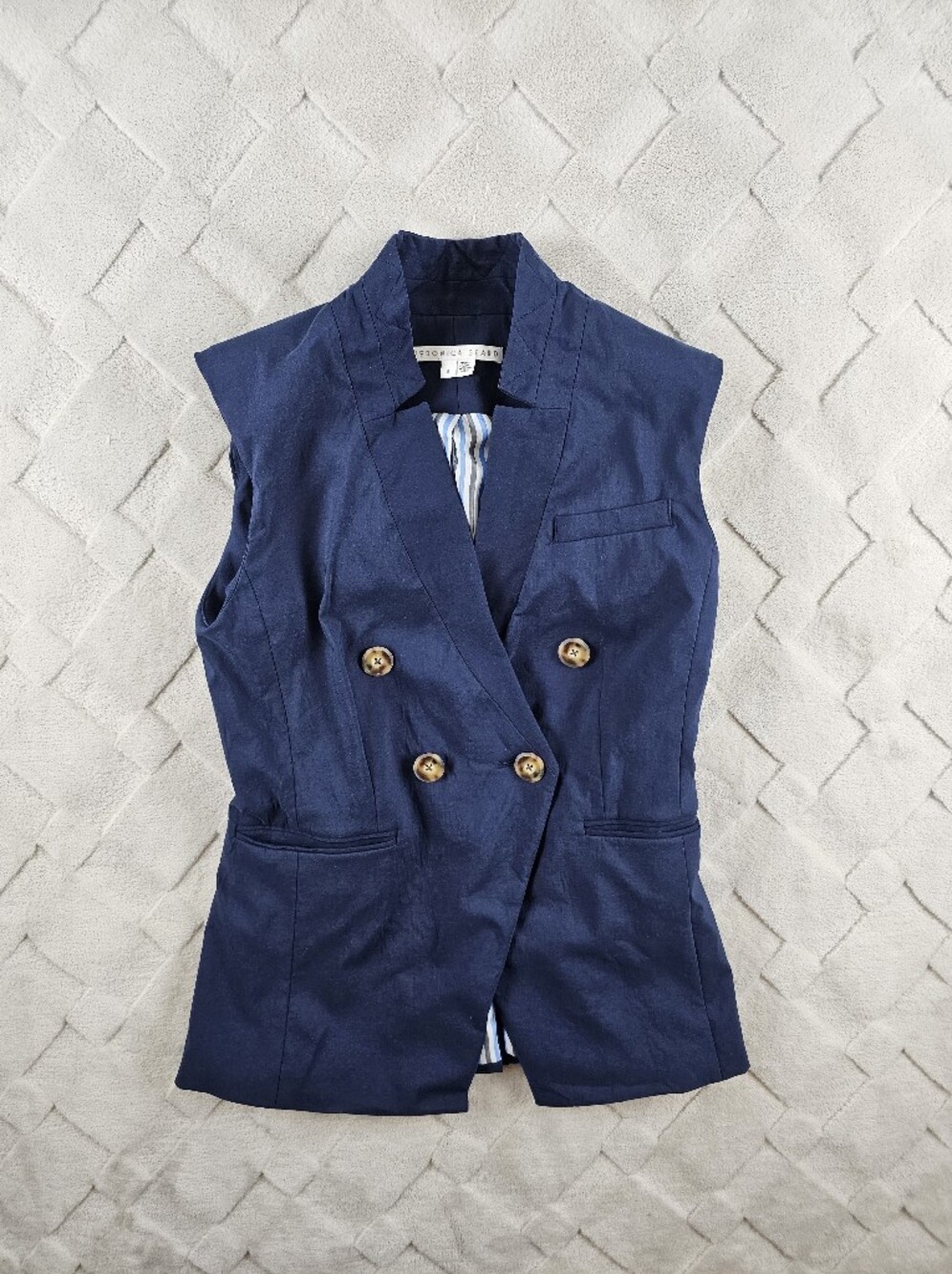 Veronica Beard Amika Double Breasted Vest Jacket Womens 0 Navy
